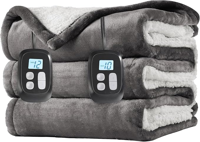 LaffyLo Electric Heated Blanket King Size 90 x 100, Dual Control, Fast Heating by LAFFYLO