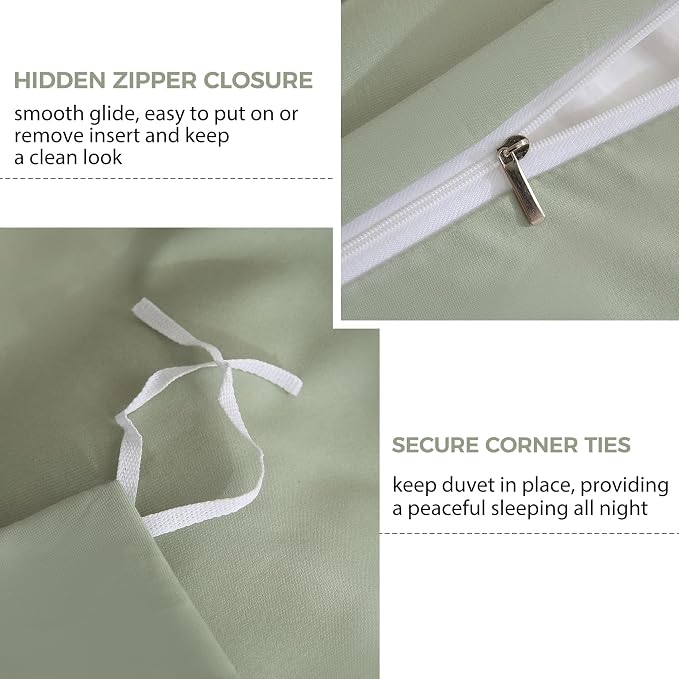 JSD Sage Green Duvet Cover Set King Size, 3 Piece Duvet Cover - Image 3