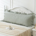Green/White Plaid Ruffled Body Pillow Sham Washed Cotton Shabby Checkered by Qilunn