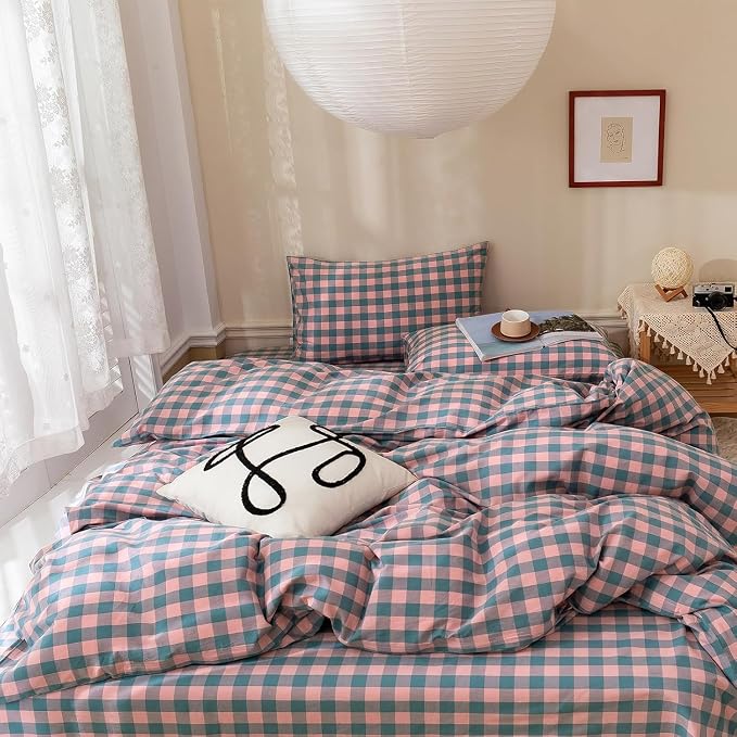 mixinni Plaid Duvet Cover Set Twin Purple - Image 4
