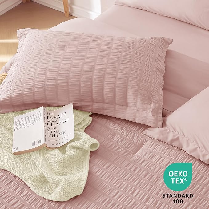 MUXHOMO 7 Pieces Full Comforter Set, Seersucker Bed in a Bag Full Size - Image 8