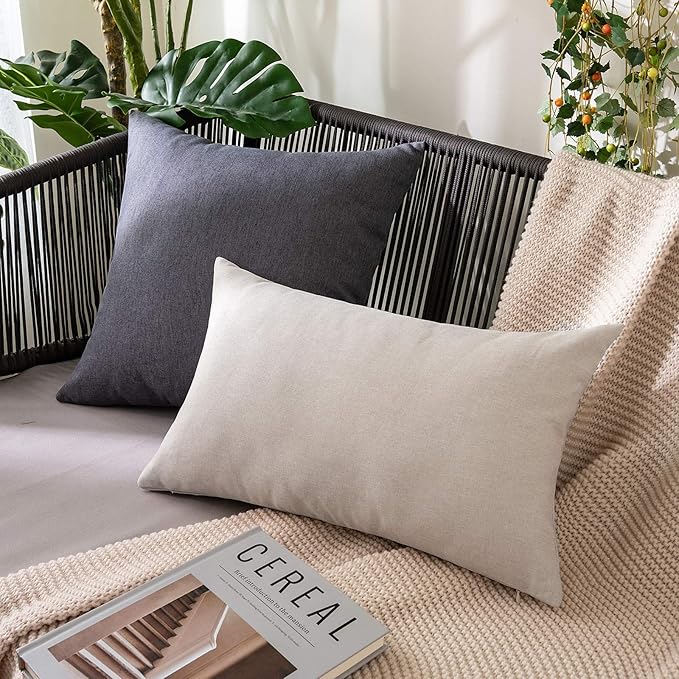 MIULEE Pack of 2 Decorative Outdoor Solid Waterproof Throw Pillow Covers Faux - Image 2
