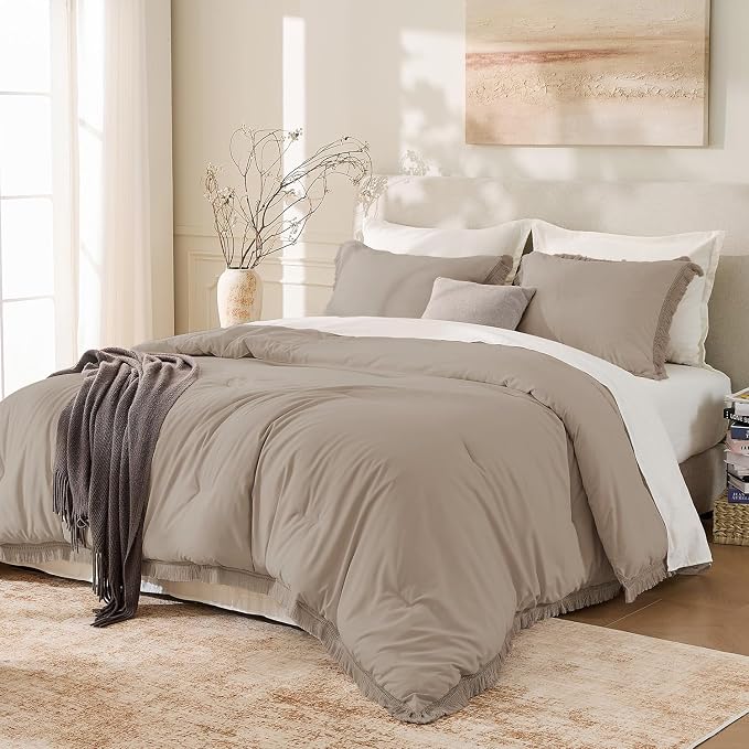 Andency Comforter Full Size Set Khaki, 3 Pieces Boho Winter Lightweight Bedding - Image 2