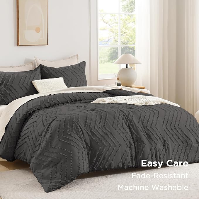 Andency Dark Grey Comforter Set Full Size, Boho Soft Warm Tufted Bedding - Image 3