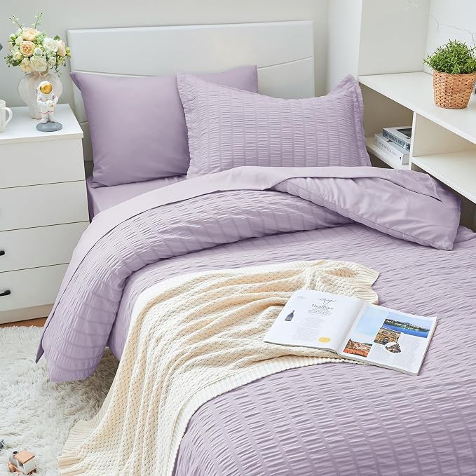 HYMOKEGE Lavender Twin XL Comforter Set Seersucker 5 Pieces, All Season Luxury - Image 2