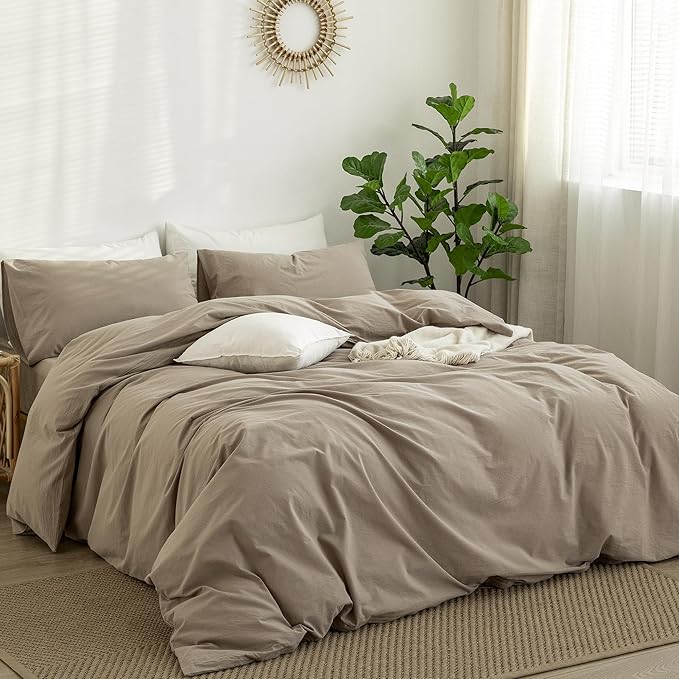 MooMee Bedding Duvet Cover Set 100% Washed Cotton Linen Like Textured - Image 4