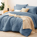CozyLux King Size Comforter Set Grayish Blue Seersucker 7 Pieces Bed in a Bag by CozyLux