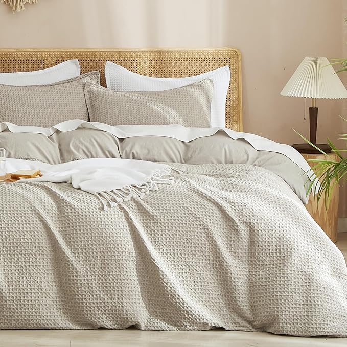 PHF Waffle Weave Duvet Cover Set California King, No Snagging Ultra Soft Luxury by PHF