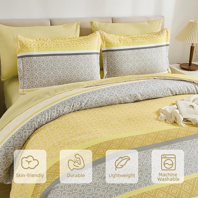 WONGS BEDDING Yellow Comforter Set King Size, 7 Pieces Striped Bed in a Bag - Image 5