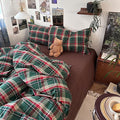 mixinni Vintage Green Buffalo Plaid Washed Cotton Duvet Cover Queen by mixinni