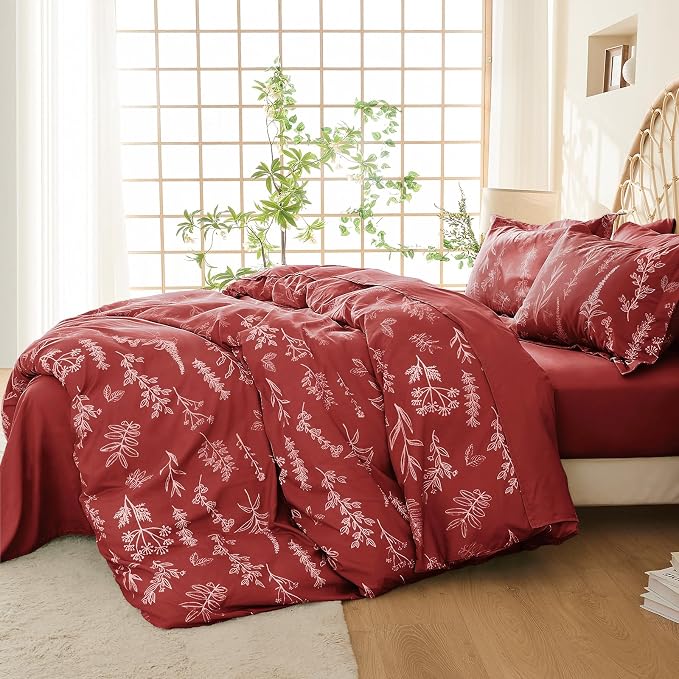 MUXHOMO Duvet Cover Queen Size, Reversible Floral Terracotta Duvet Cover Set - Image 2