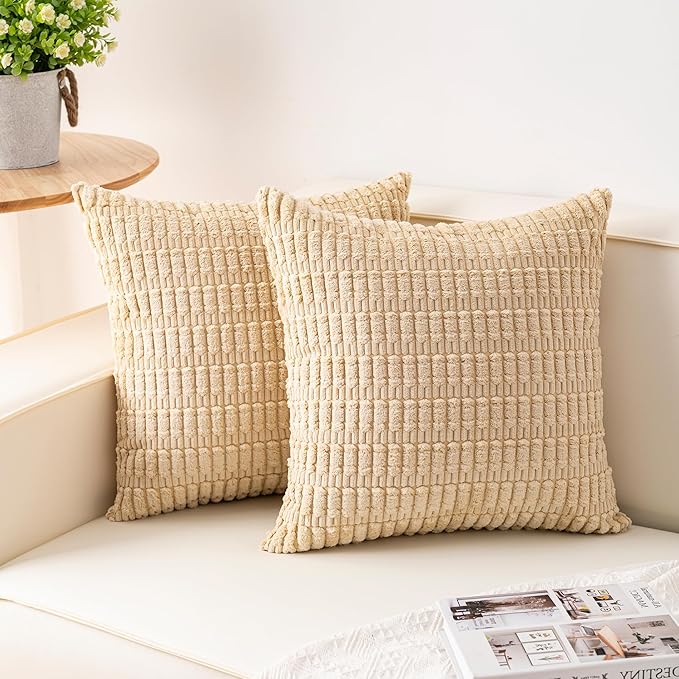Aegero Pack of 2 Corduroy Decorative Throw Pillow Covers 20x20 InchSoft Boho by Unknown