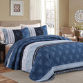 DJY Stripe Quilt Set King Size Blue Bedspread Coverlet Set 3 Pieces Boho Branch by HOME