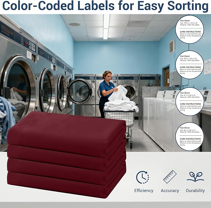 Bulk Full Flat Sheets Only, 6 Pack Quick Sort Top Bed Sheet, Color-Coded Label - Image 4