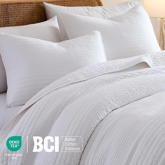 palassio Striped White 100% Cotton Quilt King Size Bedding Sets, Lightweight - Image 3