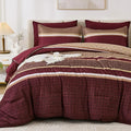 WONGS BEDDING Burgundy Comforter Set Queen Size, 7 Pieces Maroon Striped Bed in by WONGSBEDDING