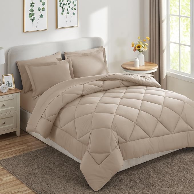 CozyLux Queen Comforter Set Wheat - Image 9