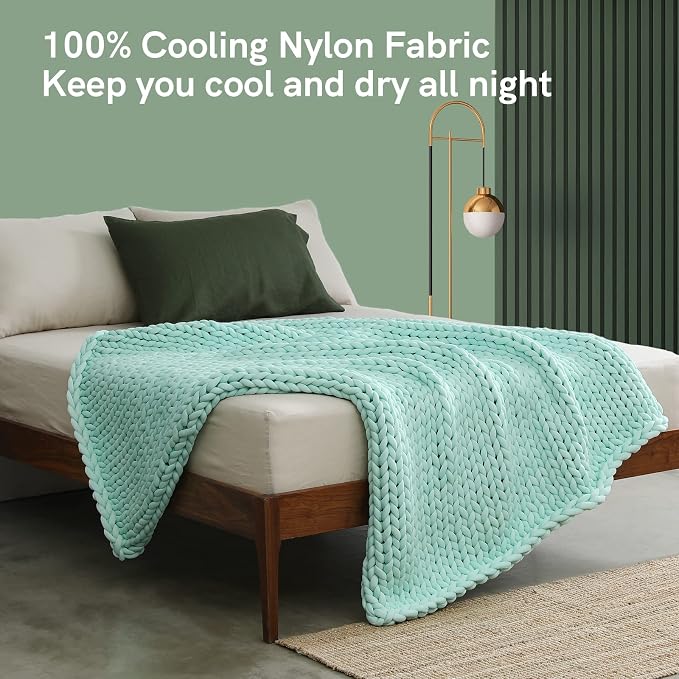 YnM Cooling Weighted Blanket, Handmade Chunky Yarn Knitted Design, Temperature - Image 4