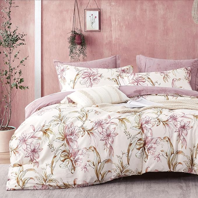 LEMIROE Floral Cotton Comforter King Size 3Pcs by LEMIROEBEDDING