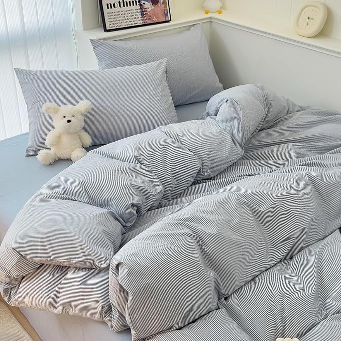 mixinni Blue Striped Duvet Cover Twin Size - Image 7