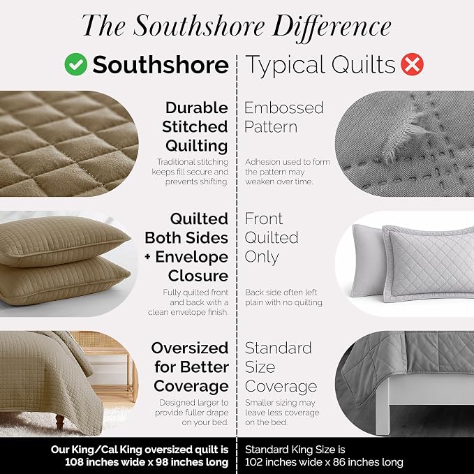 Southshore Fine Living, Inc. Oversized King Quilt Bedding Set, Taupe Quilt - Image 4