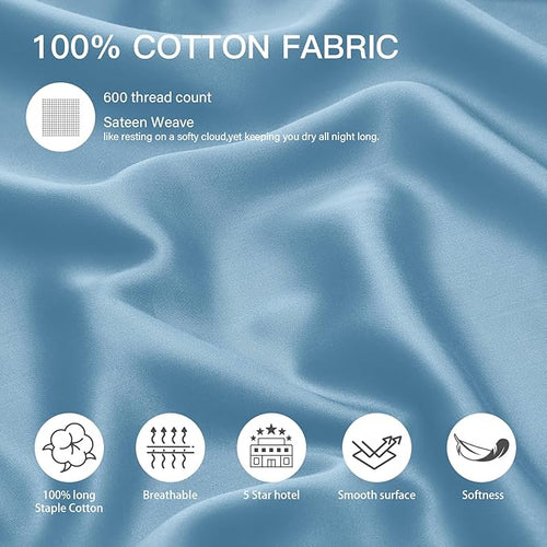 100% Cotton Standard Pillowcases Set of 2, Deep Dream 600 Thread Count Pillow - Image 2