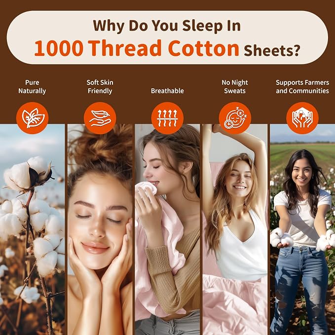 LBRO2M 1000 Thread Count 100% Egyptian Cotton Sheets Set Twin XL, 3 Piece Sets - Image 4