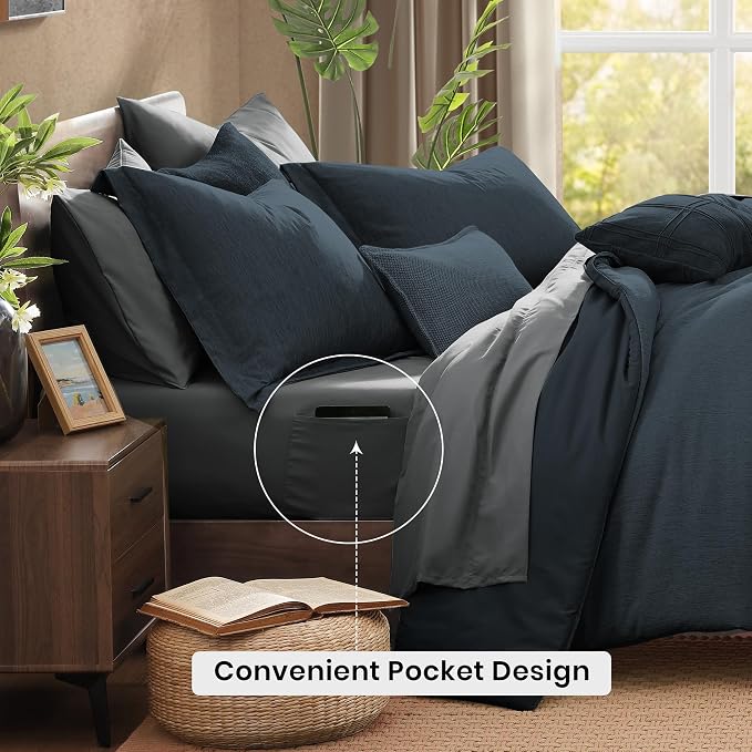 Monbix Full Size Comforter Set, Bedding Sets Full 7 Pieces, Cationic Dyeing Bed - Image 4