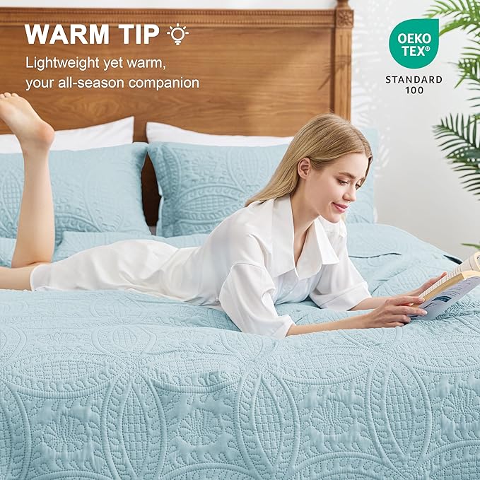 Love's cabin Quilts for Full Bed Spa-Blue Bedspreads Bedding Set - Image 4