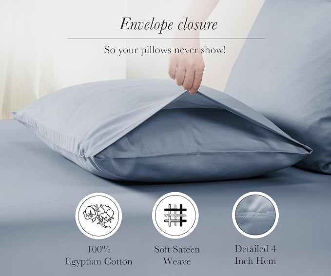 California Design Den 100% Egyptian Cotton Pillow Cases Queen Size Set of 2 - Image 7