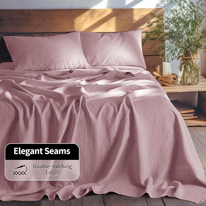 LBRO2M 100% Pure Linen Sheet Set Deep Pocket Up to 16" Bed Sheets Sets - Image 7