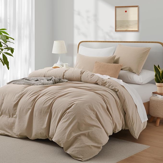 LOVQUE Linen Grey Duvet Cover Full Size, 100% Washed Cotton Linen Like Bedding - Image 2