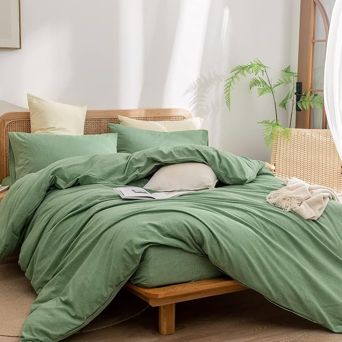 BESTOUCH Duvet Cover Set 100% Washed Cotton Linen Feel Super Soft Comfortable - Image 4