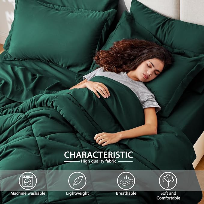 Love's cabin Queen Comforter Set Dark Green, 7 Pieces Queen Bed in a Bag - Image 3
