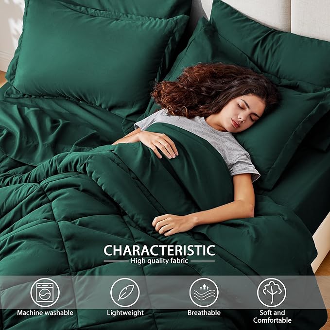 Love's cabin King Size Comforter Set Dark Green, 7 Pieces King Bed in a Bag - Image 3