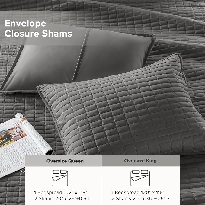 Comfort Spaces Charcoal Oversized King Quilt Set 120"x118" Bedspread Quilted - Image 5
