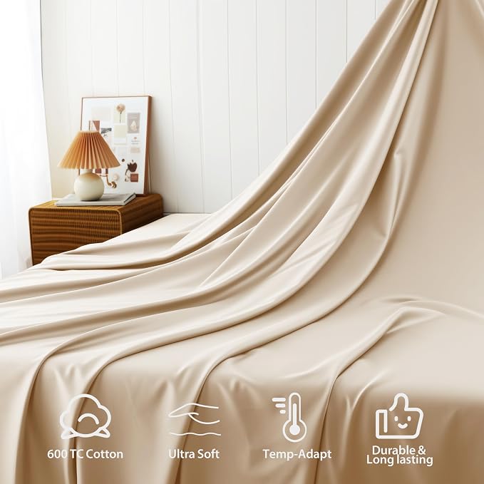 Cotton Flat Sheets Only, 600 TC 100% Cotton Flat Sheet Top Sheet Only, TwinXL - Image 2