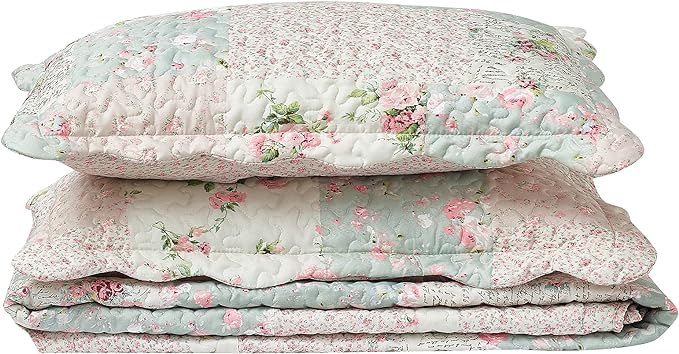 Brilliant Sunshine Rose and Sage Quilt Set, 3-Piece Bedding Sets, Traditional - Image 7