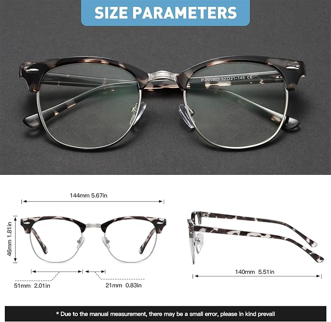 Blue Light Blocking Glasses Vintage Half Frame UV Clear Lens Anti Eyestrain - Image 3