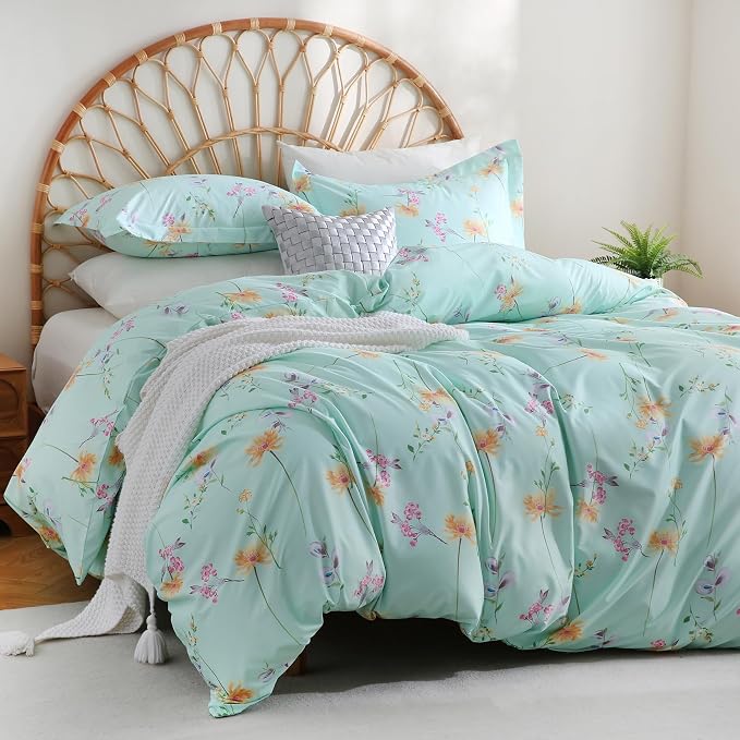 JSD Green Floral Duvet Cover Set King Size, 3 Piece Botanical Printed - Image 6