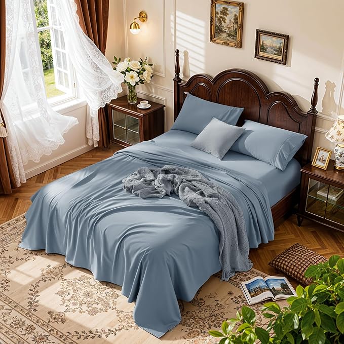 LBRO2M 100% Cotton Sheets Set Deep Pocket 19", 1000 Thread Count Full Size 4 by LBRO2MBedding