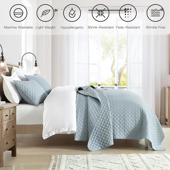 HORIMOTE HOME Quilt King Size Chambray Blue, Lightweight Quilt - Image 2