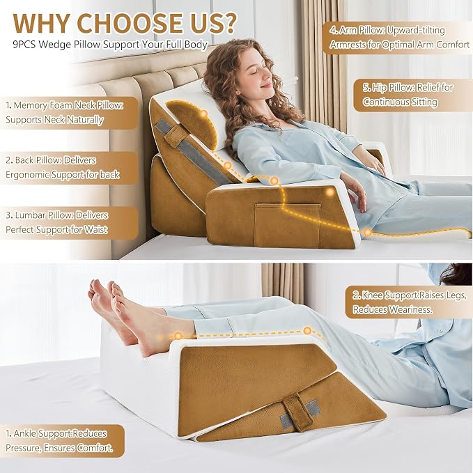 Yojoker 9PCS Orthopedic Bed Wedge Pillow Set - Image 4