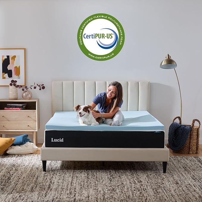 Lucid 2 Inch Memory Foam Mattress Topper, Twin Size – Cooling Gel Bed Topper – - Image 5