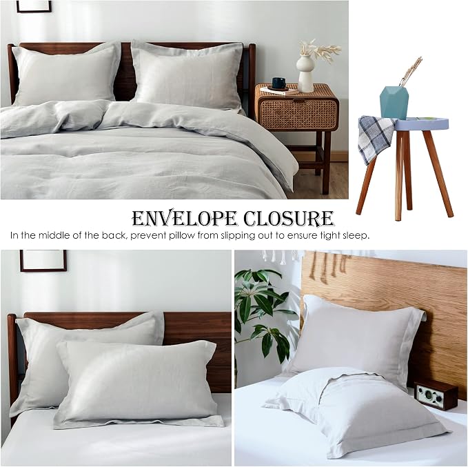 Simple&Opulence 100% Linen Duvet Cover Set 3pcs Basic Style Natural French - Image 4