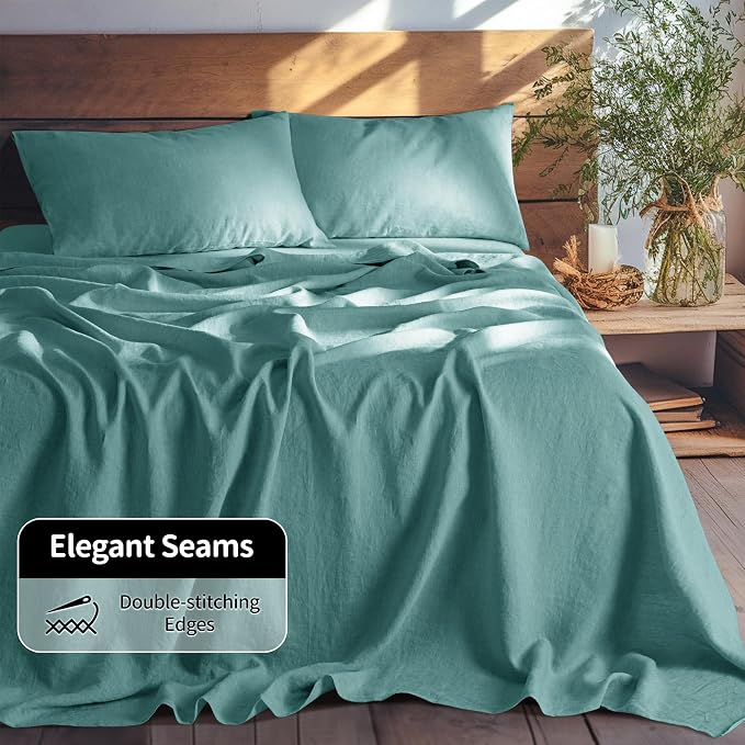 LBRO2M 100% Pure Linen Sheet Set Deep Pocket Up to 16" Bed Sheets Sets - Image 7