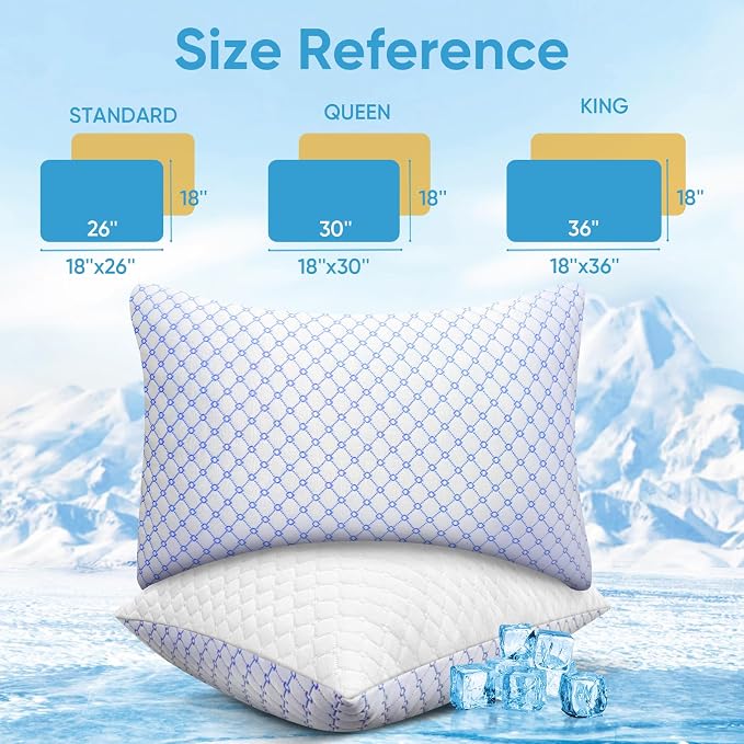 OAISZ Cooling Pillow Standard Size 2 Pack, Shredded Memory Foam Bed Pillows - Image 8