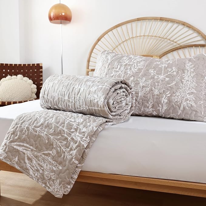 JANZAA Quilts Queen Size Oatmeal Bed Spread - Image 9
