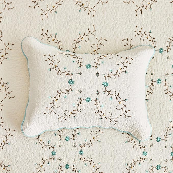 ROOMLIFE Quilt Set King Size 3D Floral Embroidery Pattern 3-Piece Cotton - Image 6
