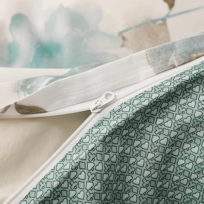 OAITE Duvet Cover King Size, Reversible Green Ink wash Flower White Duvet Cover - Image 5